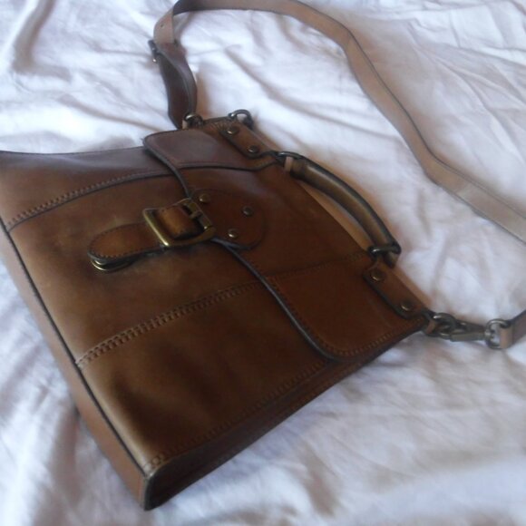 Leather Fossil Satchel Shoulder Bag Brown Purse - Picture 8 of 16